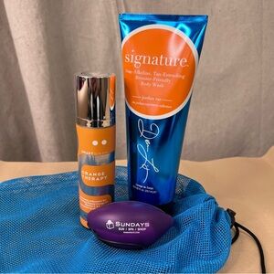 New Tanning Bed Tan Extending Body Wash & Facial Moisturizer/Glasses & Bag